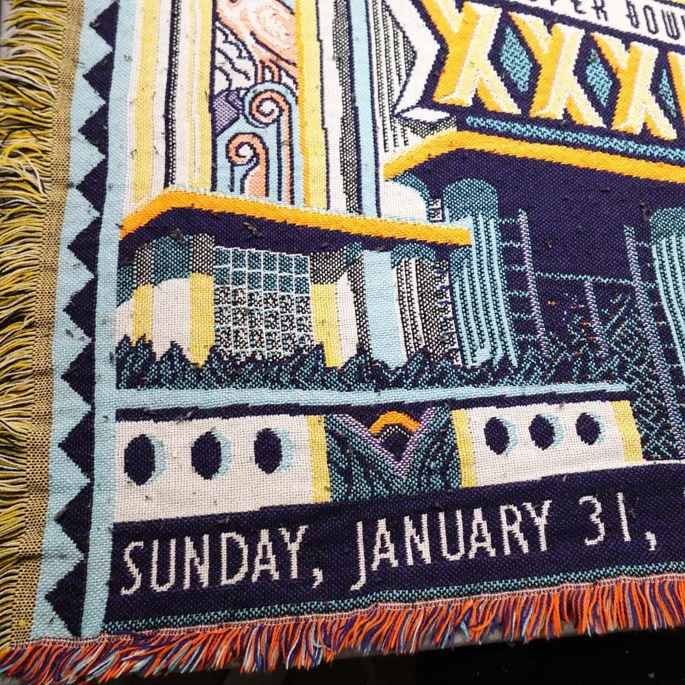 Vintage Super Bowl XXXIII Throw Blanket NFL Football Miami Florida 90s Y2K